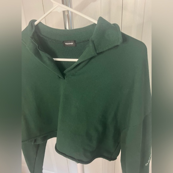 Fig & Viper Club Green Cropped Sweatshirt Collared Top Shirt Size F One Size - Picture 6 of 9